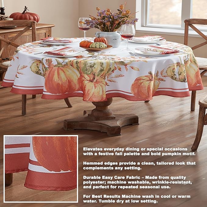 Home Bargains Plus Thanksgiving Contemporary Orange Pumpkin Table Runner, 70 Inch Long, Fall Harvest Easy Care Table Runner