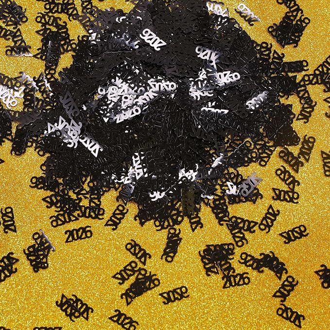 VHUWE 2026 New Years Confetti Black, 2.12 oz Shinny Metallic 2026 Number Confetti for Tables 2026 Happy New Year Decorations New Years Eve Party Supplies | Black
