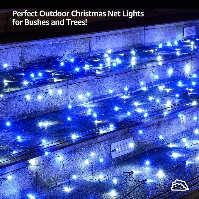 Led Christmas Net Lights White and Blue Outdoor Christmas Lights 160LED 5ftx7ft, Connectable Outdoor Indoor Fairy Mesh Net Light for Party, Yard, Patio, Trees, Shrubs, Bushes Decorations