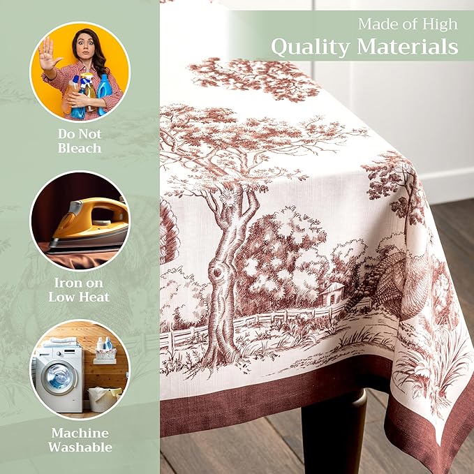 Maison d' Hermine Table Cloth Rectangle Table 100% Cotton 60 x 108 Inches Fall Tablecloth Reusable Everyday Use for Thanksgiving Christmas Decorations Dining Farmhouse Party (Holy Jouy - Brown)