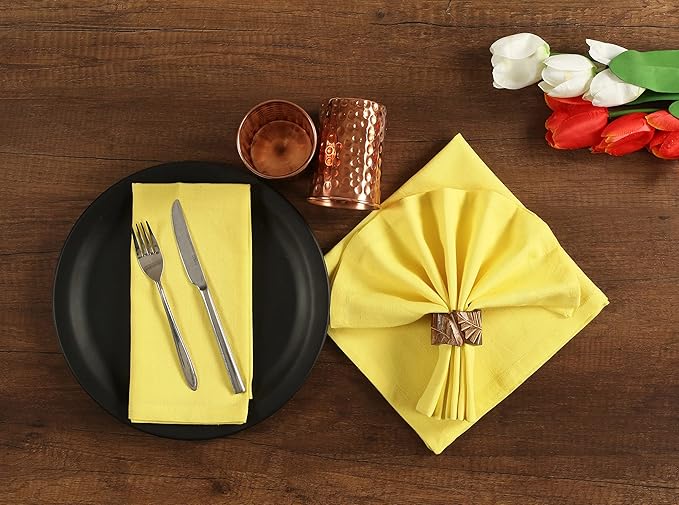 Cloth Napkins Set of 12 Cotton Linen 18x18 Inch - Soft Durable Washable - Ideal for Farmhouse Party Wedding Spring Summer Easter - Perfect Everyday Use Table Linen (Lemon, Pack of 12)