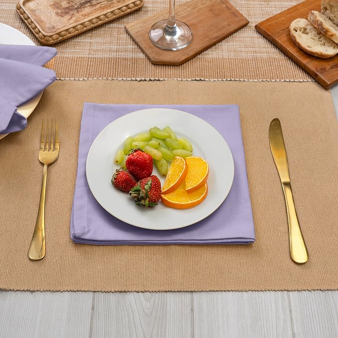 Blue Needles Solid Cloth Napkins Set of 6 Lavender 100% Cotton Dinner Napkins 18x18 inches - Soft, Reusable, Absorbent & Washable Fall Thanksgiving Linen, Ideal for Events, Parties & Everyday Use