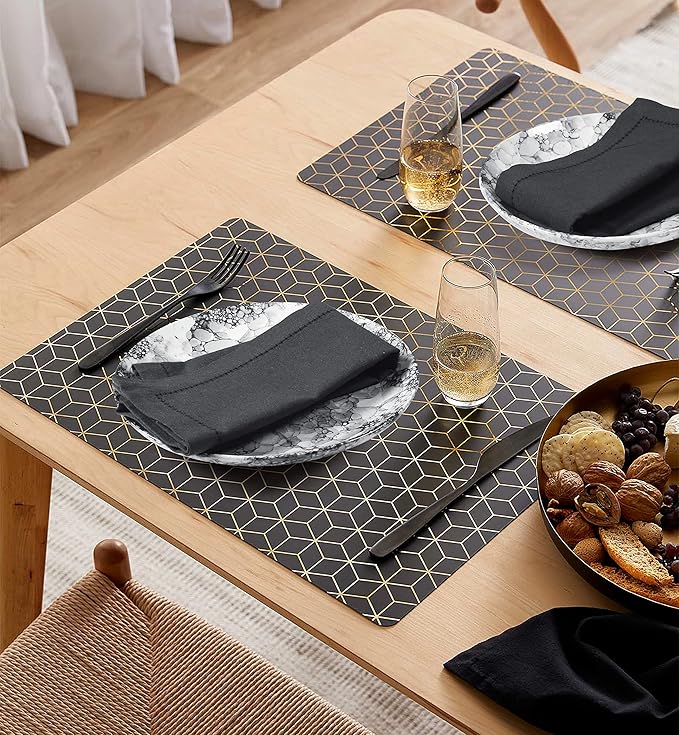 Palisa Cloth Dinner Napkins with Hemstitched Detailing & Mitered Corners Set of 4 (18x18 Inches) Charcoal - Cotton Reusable Dinner Napkins - Perfect for Weddings & Everyday Use