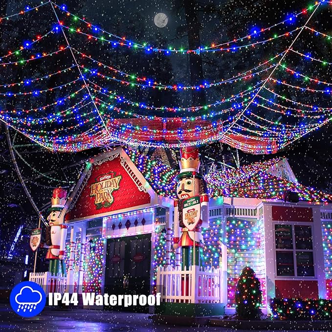 33ft Christmas Lights Outdoor Waterproof, 100 LED String Lights for Bedroom Clear Wire with 8 Modes, Plug in Twinkle Fairy String Light for Indoor Outdoor Home Party Garden Decorations, Multicolor