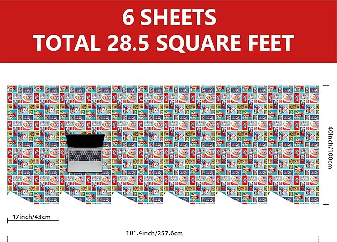 Vnaaem Funny Christmas Wrapping Paper Roll - Xmas Santa Claus, Reindeer, Nutcracker, Snowman Design Gift Wrap for Holiday Party Celebration, DIY Craft - 17 In X 20 Ft(Total 28.5sq.ft)
