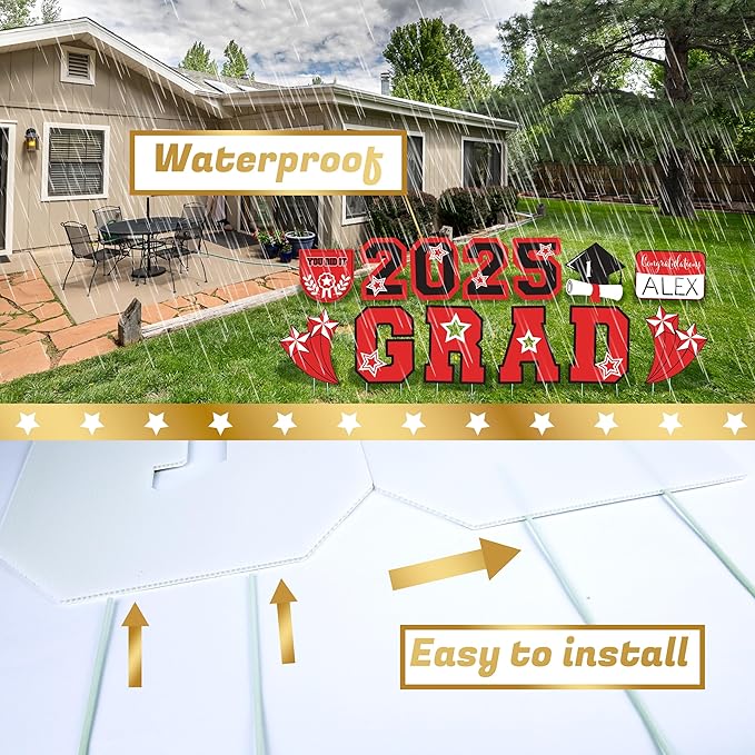 Graduation Yard Sign 2025 with Stakes, Large 2025 Graduation Lawn Signs Set (13 Pcs in Red and Black with Personalized Name DIY Board) Versatile Graduation Decorations for Grad Party Indoor or Outdoor