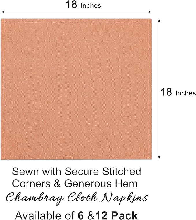 Ruvanti Cloth Napkins Set of 12, 18x18 Reusable Napkins Cloth Washable, Soft & Durable Table Napkin, Poly Cotton Fabric Dinner Napkins for Parties, Christmas, Thanksgiving, Weddings - Orange Peel