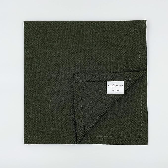 PurpleEssences Set of 6 Cloth Dinner Napkins 100% Cotton 18x18 Inch - Soft Durable Washable - Ideal for Farmhouse Party Christmas Holiday Winter - Perfect Everyday Use Table Linen - Olive Green