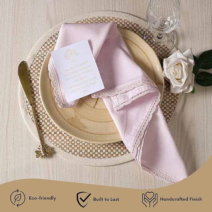 Ramanta Home Linen Flax Cloth Napkins Set of 12| 18x18 Inch | Premium Cotton Linen Flax Lace Soft & Durable | Washable Ideal for Everyday Use Parties Thanksgiving Christmas Halloween Lavender