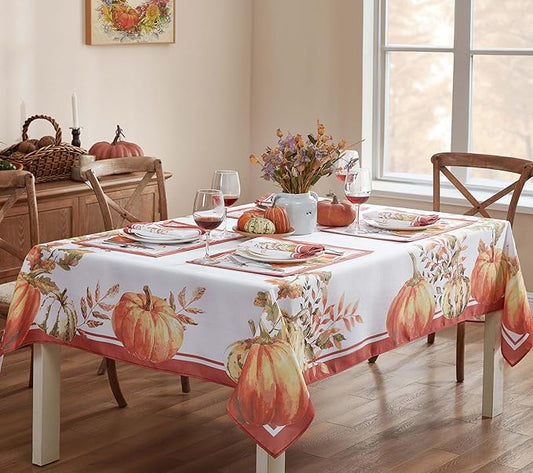 Home Bargains Plus Thanksgiving Contemporary Orange Pumpkin Tablecloth, 60 x 84 Inch Rectangle, Fall Harvest Easy Care Fabric Table Cover