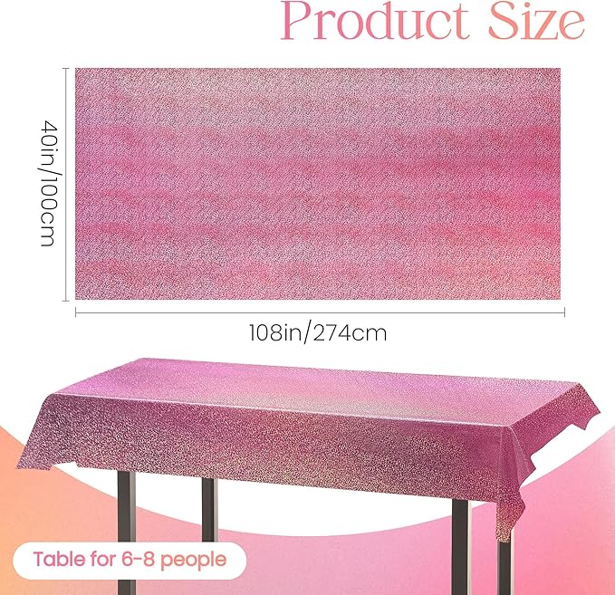 8 Pcs Pink Holographic Laser Tablecloths Iridescence Shiny Table Covers 40" x 108" Aqua Foil Rectangle Table cloths for Baby Shower Undersea Ocean Birthday Party Winner Wedding Party Décor