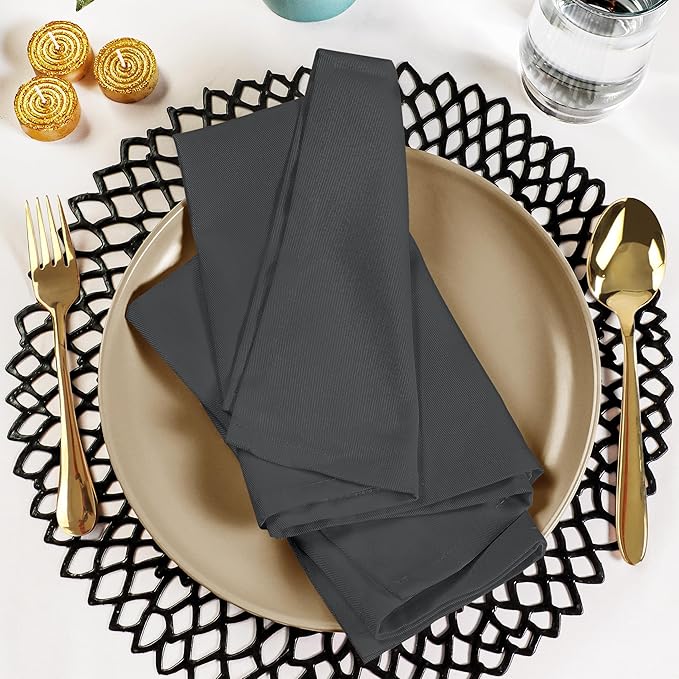 Utopia Kitchen Charcoal Cloth Napkins [12 Pack, 18x18 Inch] Absorbent Cotton Blend Washable and Reusable for Dinner, Restaurant, Lunch, Wedding and Hotel