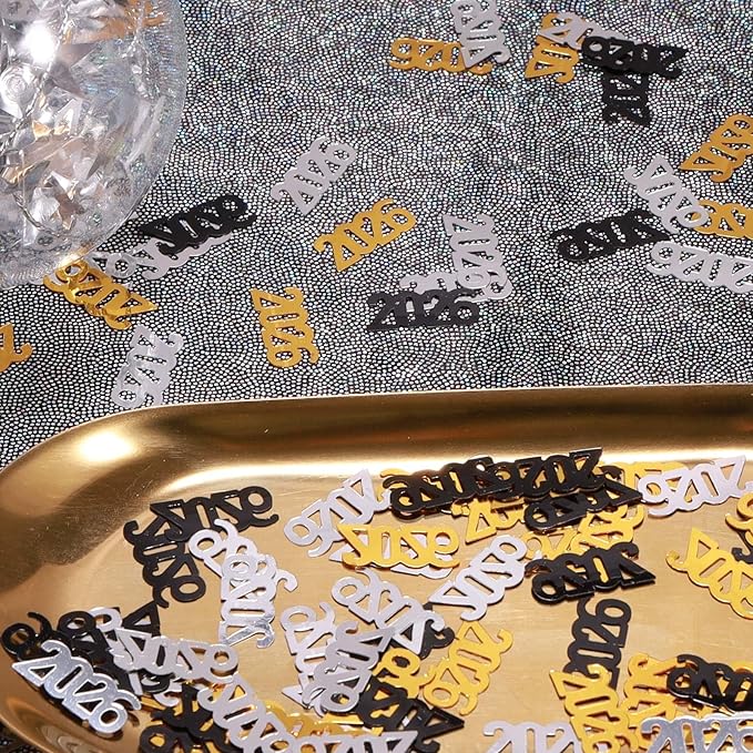 VHUWE 2026 New Years Confetti, 2.12 oz Shinny Metallic Black Gold Silver 2026 Number Confetti for Tables 2026 Happy New Year Decorations New Years Eve Party Supplies | Black Gold Silver