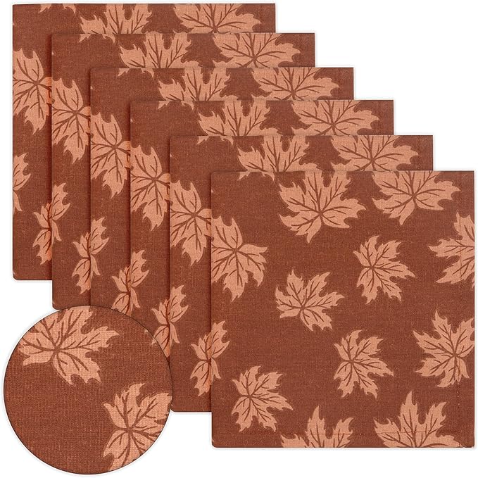 PurpleEssences Rust Fall Napkin Maple Leaves Jacquard Napkins, 18x18 Autumn Fall Cloth Napkins Set of 6, Harvest Decor Thanksgiving, Damask Maple Leaves