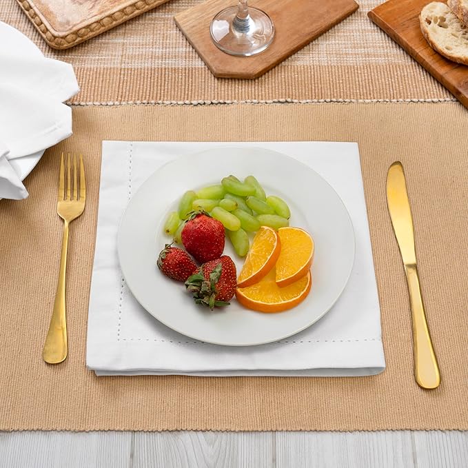 Blue Needles Set of 12 Hemstitch Linen Napkins 100% Cotton White Cloth Dinner Napkins 18x18 inches, Soft, Reusable, Absorbent, Washable, Ideal for Fall Thanksgiving Events, Parties & Everyday Use