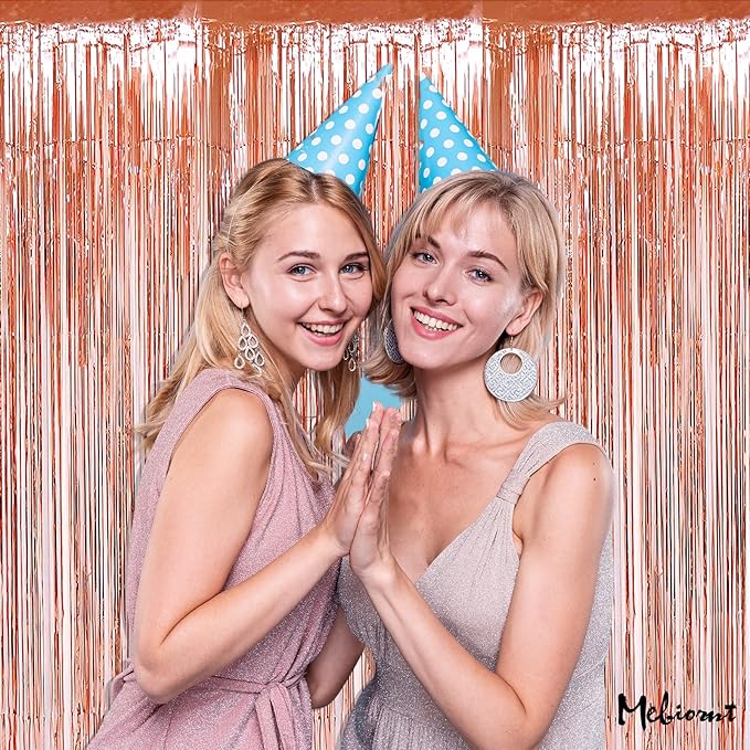 4 Pack Rose Gold Fringe Curtain Backdrop, 3.2Ft x 9.8Ft Metallic Tinsel Foil Fringe Streamers Background for Photo Booth Birthday Wedding Baby Shower Carnival Easter Mother’s Day Party Decorations