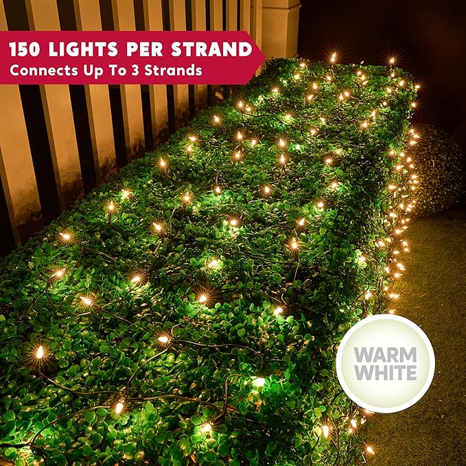 Joiedomi 2-Pack Christmas Net Lights,150 Warm White Net Lights for Indoor & Outdoor Christmas Decorations, Events, Eve Night Decor, Tree, Bushes