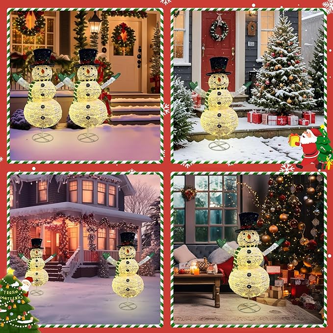 LED Lighted Christmas Snowman Decorations: JALUNIVERSAL TRI 48 Inch Collapsible Snowman Outdoor with 100 LED Lights Plug-in - for Holiday New Year Winter Garden Decor Xmas Home