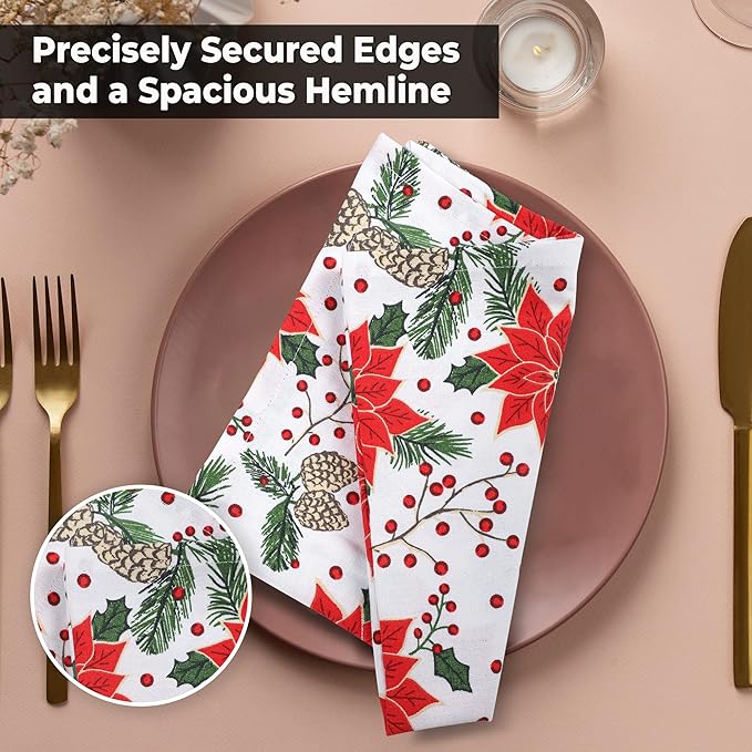 Urban Villa Christmas Dinner Napkins Set of 12 Pine Cone Print Cloth Napkins 100% Cotton Premium Quality 20x20 Inches Over Sized Cloth Napkins with Mitered Corners Durable Hotel Quality