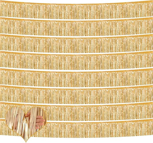 6 Pack 10 Feet Foil Fringe Garland Metallic Tinsel Banner Wall Hanging Curtain Streamers Backdrop for Parade Floats Bachelorette Birthday Party Thanksgiving Christmas Decorations(Champagne Gold)