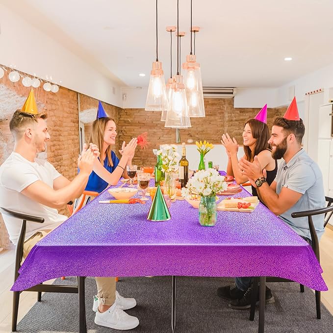 2 pcs Purple Holographic Plastic Tablecloths Laser Table Covers 40" x 108" Foil Disposable Table Cloths for Party Birthday Wedding Christmas Holiday Party Decorations