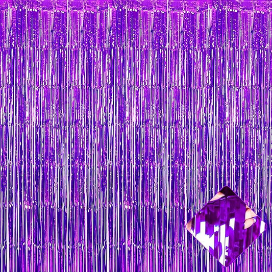 4 Pack Purple Foil Fringe Curtain Backdrop, 3.2Ft x 9.8Ft Metallic Tinsel Foil Fringe Streamers Curtains for Party, Photo Booth Props, Birthday, Wedding, Christmas Party Decoration Supplies