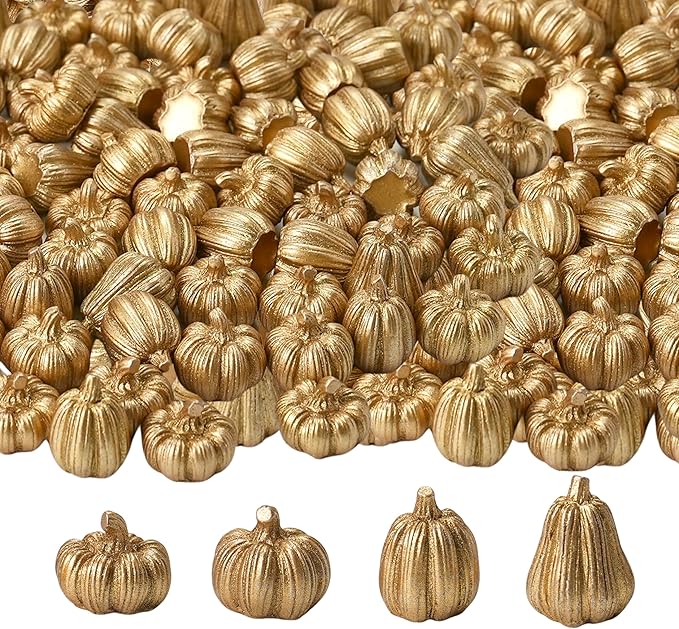 100Pcs Mini Pumpkins for Crafts, Small Pumpkin in Bulk, Gold Decorative Pumpkins, Artificial Tiny Resin Miniature Pumpkin for Decorating, Home Decor, Fall, Thanksgiving, Halloween