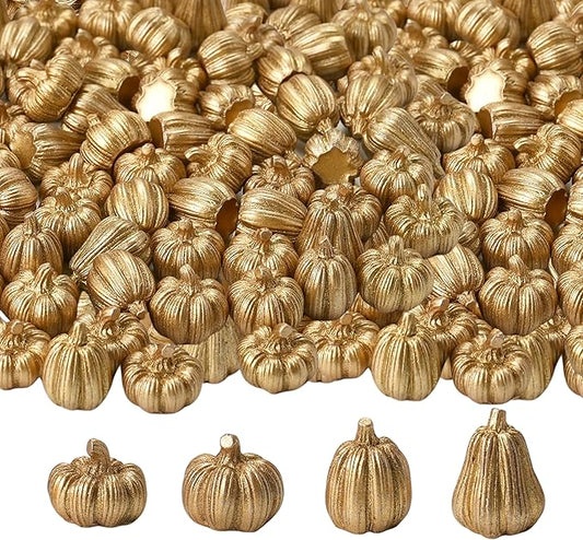 100Pcs Mini Pumpkins for Crafts, Small Pumpkin in Bulk, Gold Decorative Pumpkins, Artificial Tiny Resin Miniature Pumpkin for Decorating, Home Decor, Fall, Thanksgiving, Halloween