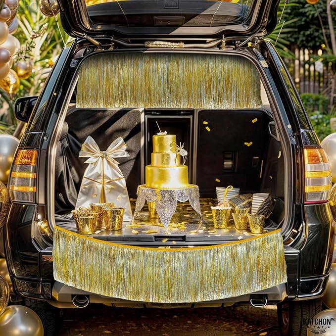 KatchOn, Silver and Gold Fringe Banner Garland - 6.5 Feet, Pack of 2 | Gold Fringe Garland for Golden Birthday Decorations | Golden, Silver Streamers for, Bridal Shower, Bachelorette Party Decorations