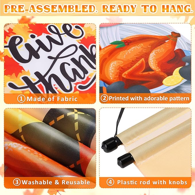 Breling 3 Pieces Fall Thanksgiving Porch Banner Sign Welcome Gnome Pumpkin Turkey Door Banner Thanksgiving Hanging Decoration 12x71 Inch for Home Front Door Harvest Outdoor Yard Party Supplies