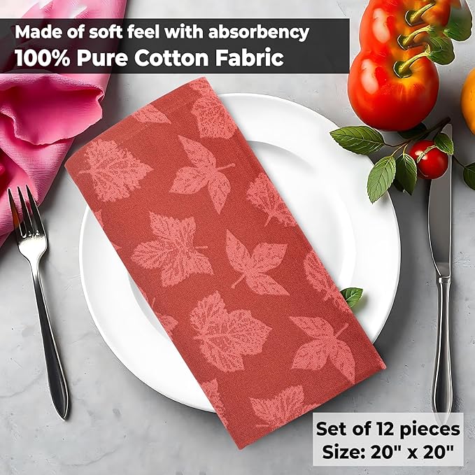 Urban Villa Cloth Napkins Harvest Leaves Dinner Napkins Set of 12 20X20 100% Cotton Absorbent Washable Durable Reusable Cloth Napkins Ideal for Farmhouse Party Thanksgiving Harvest Fall Dinner Napkins