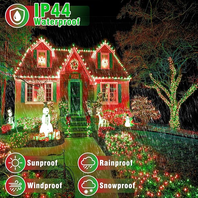 100FT 300 LED Christmas Lights Outdoor, Plug in Christmas String Lights Indoor, Waterproof & 8 Modes & Timer Function, Connectable Fairy Twinkle Light for Home Patio Tree Party Decor, Red Green