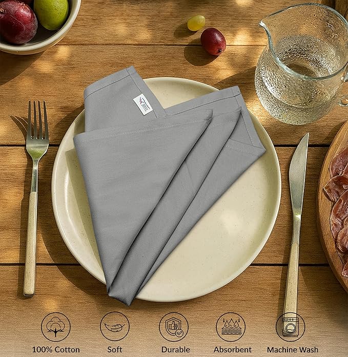 Ruvanti Premium Cloth Napkins Set of 12, 18x18 Inches, 100% Cotton, Washable, Soft & Absorbent, Perfect for Wedding, Christmas, ‎Thanksgiving Dinners - Wild Dove