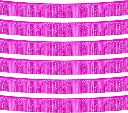 6 Pack 10 Feet Foil Fringe Garland Metallic Tinsel Banner Wall Hanging Curtain Streamers Backdrop for Parade Floats Bachelorette Wedding Birthday Party Thanksgiving Christmas Decorations(Fuchsia)