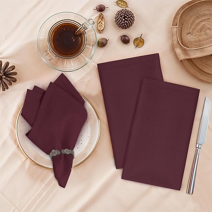 Ruvanti Cloth Napkins Set of 12, 18x18 Inches, 100% Cotton, Washable, Soft & Absorbent, Perfect for Wedding, Christmas, ‎Thanksgiving Dinners - Burgundy