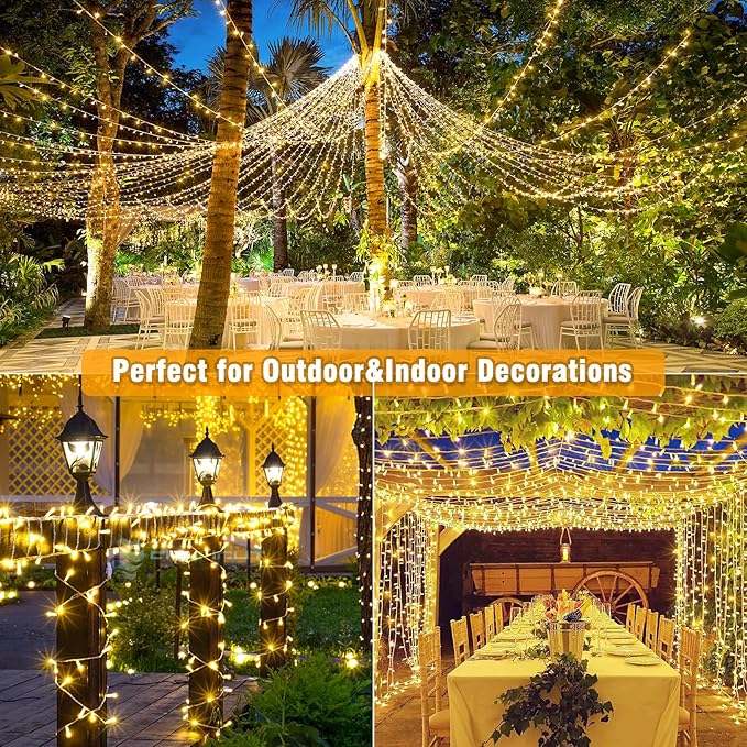 165FT 500 LED Christmas Lights Outdoor Indoor, Connectable Warm White Christmas Lights 8 Modes Clear Wire Waterproof Plug in Twinkle Fairy String Light for Classroom Wedding Tree Bedroom Decorations