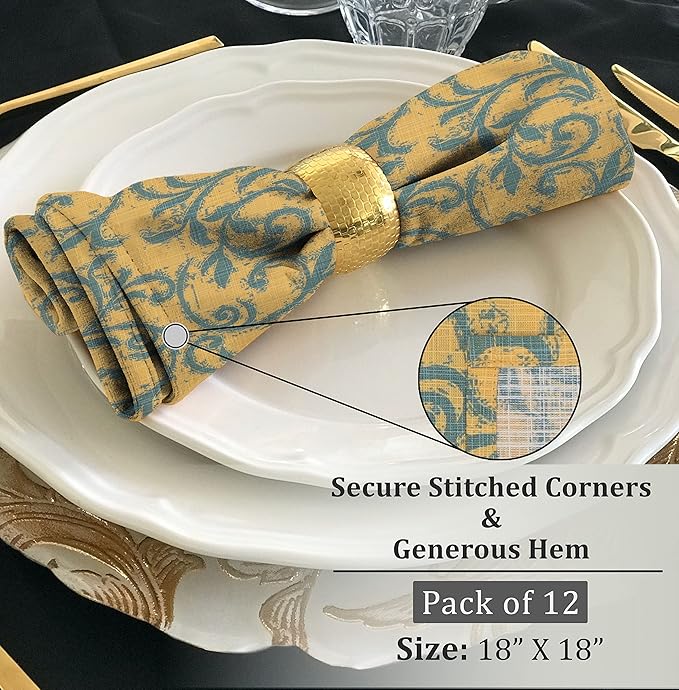 RUVANTI Cloth Napkins Set of 12 Cotton 100%, 18x18 Inches Napkins Cloth Washable, Soft, Absorbent. Cotton Napkins for Parties, Christmas, Thanksgiving, Weddings, Dinner Napkins Cloth - Vine Spirals