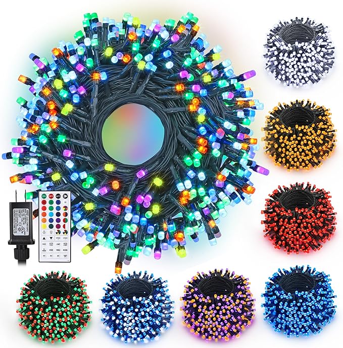 Christmas Lights Outdoor, 164ft 500 LED RGB Color Changing String Lights with Remote, Red and Green Christmas Lights - Plug in Twinkle White Lights for Decor Indoor Party Garden Yard