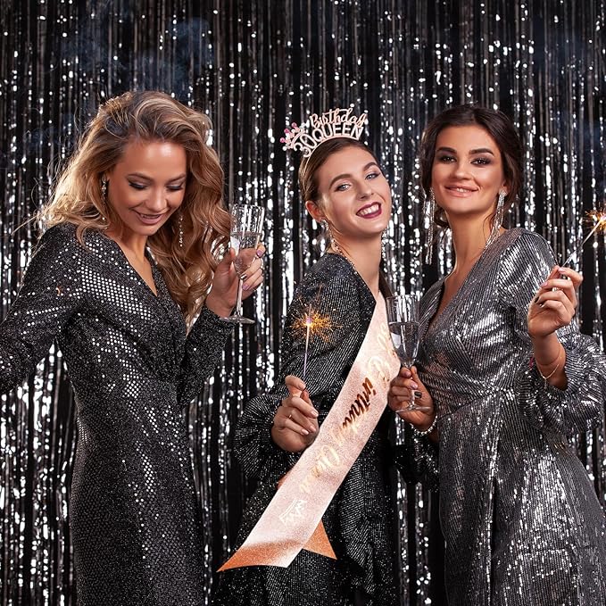 VELSCRUN 30th Birthday Queen Headband, Tiara Crown for Women, 30th Birthday Decorations for Her, Birth Queen Tiaras Crowns Sash for Women Mom Birth Party Decoration Hair Accessories Rose Gold