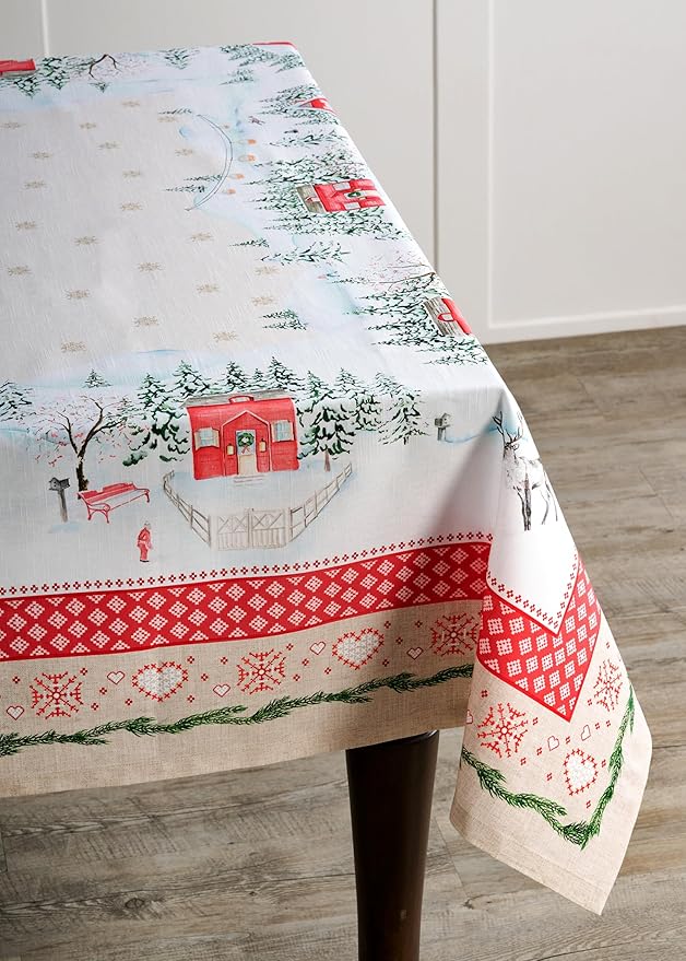Maison d' Hermine Table Cloth Rectangle Table 100% Cotton 70 x 120 Inches Fall Tablecloth Reusable Everyday Use for Thanksgiving Christmas Decorations Dining Farmhouse Party (Rural Christmas)