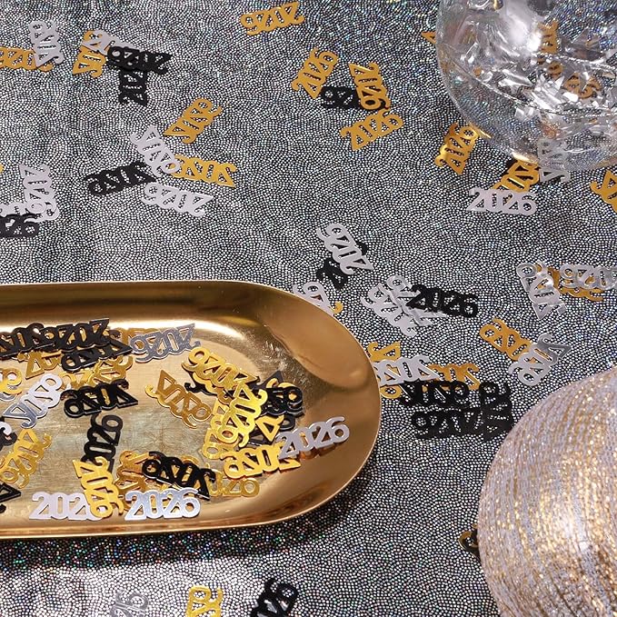 VHUWE 2026 New Years Confetti, 2.12 oz Shinny Metallic Black Gold Silver 2026 Number Confetti for Tables 2026 Happy New Year Decorations New Years Eve Party Supplies | Black Gold Silver