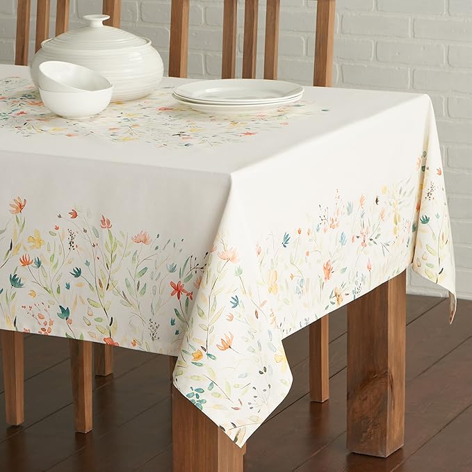 Maison d' Hermine Table Cloth Rectangle Table 100% Cotton 60 x 60 Inches Tablecloth Reusable Decorative Everyday Use for Dining Room, Farmhouse, Home, Party, Festive & Wedding Spring Summer - Colmar