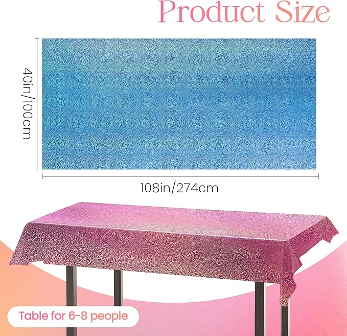 4 Pcs Pink&Blue Holographic Laser Tablecloths Iridescence Shiny Table Covers 40" x 108" Foil Rectangle Table cloths for Baby Shower Undersea Ocean Birthday Party Winner Wedding Party Décor