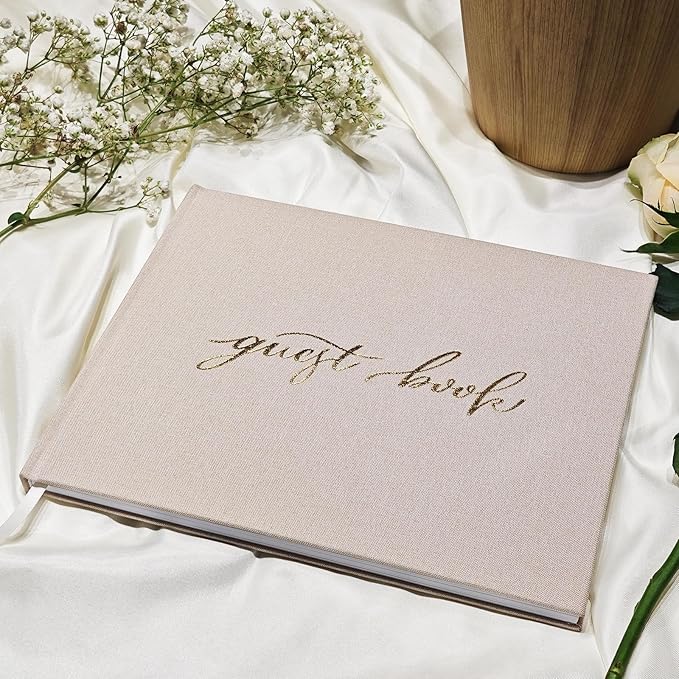 Personalized Wedding Guest Book-for Wedding Reception and Various Celebrations Including Birthday Parties, Anniversaries, Baby Showers-100 Blank Pages for Guest Signatures and Photo Displays (Beige)