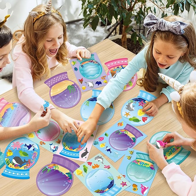 CY2SIDE Ocean Animal Crystal Ball Stickers - 40PCS Crystal Summer Sea Animals Make a Face Sticker Sheet for Kids Make Your Own Under The Sea Fish Tank Scene Craft Games for Kids Classroom Activities