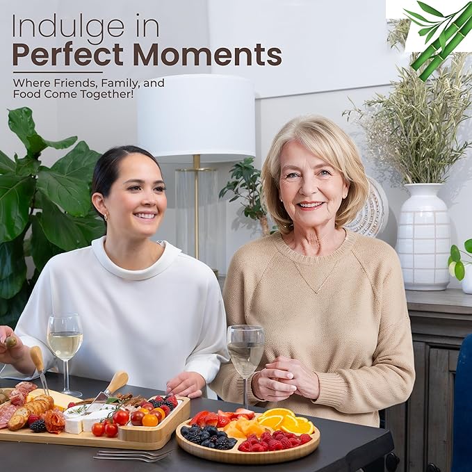 Charcuterie Board Gift Set - Bamboo Cheese Board & Serving Tray for Meat, Cheese, Crackers, Fruit - Large Wooden Charcuterie Boards for Parties - Wedding, Housewarming, Birthday Gifts for Women