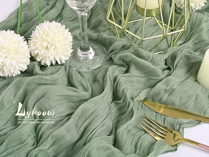 3 Pack Sage Green Cheesecloth Table Runner, 13Ft x 35" Sage Rustic Gauze Boho Wedding Table Runner Decoration, Wedding Party Bridal Shower