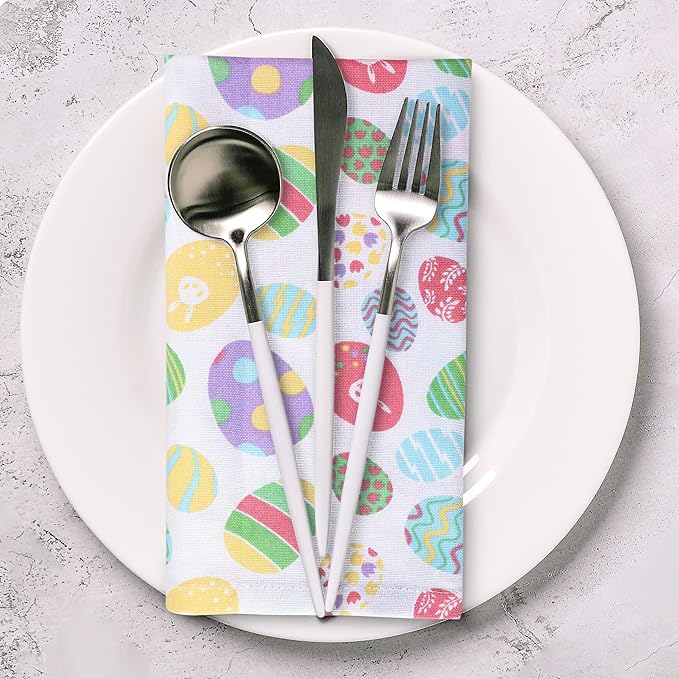 Urban Villa Easter Cloth Napkins Easter Eggs Print 100% Cotton Dinner Napkins Set of 12 (20x20 Inches) Highly Absorbent Soft Durable Washable Reuasble Ideal for Everyday Use Wedding Parties