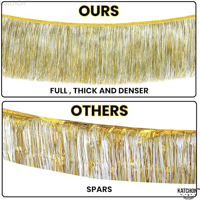 KatchOn, Silver and Gold Fringe Banner Garland - 6.5 Feet, Pack of 2 | Gold Fringe Garland for Golden Birthday Decorations | Golden, Silver Streamers for, Bridal Shower, Bachelorette Party Decorations
