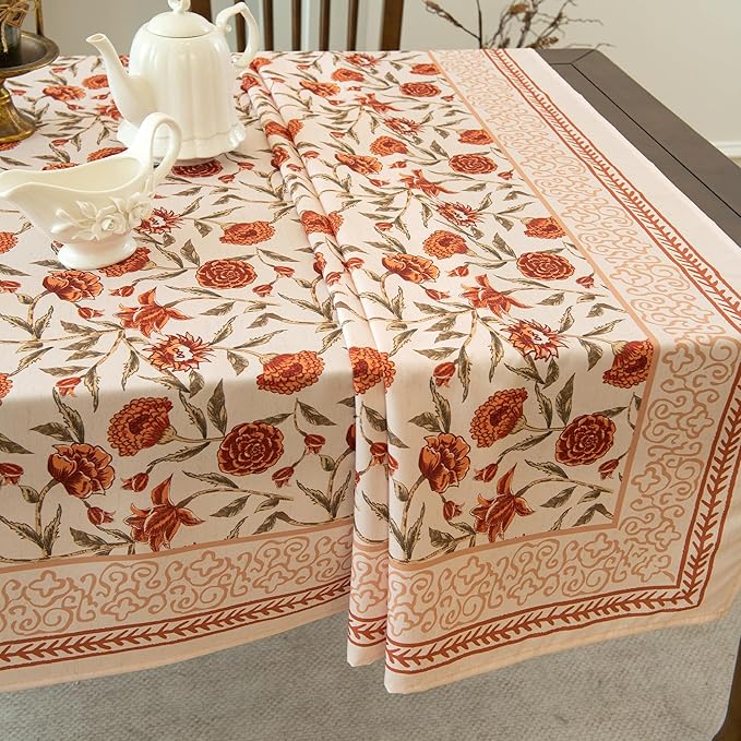 Valentine's Day Tablecloth Waterproof, Red Floral Farmhouse Tablecloth Vintage French Style Home Decor, Elegant Floral Design, Stain Resistant, Perfect for Dining & Kitchen, W52 x L70 inch